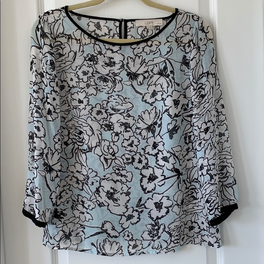 LOFT Floral Print Polyester Sheer Blouse Size Small Petite